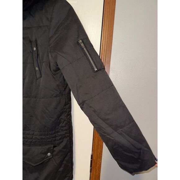 Urban Outfitters BDG Black Winter Utility Coat With Faux Fur Trimmed Hood Size M - Picture 6 of 13